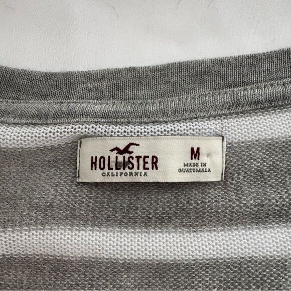 Hollister Scoop Neck Short Sleeve Striped Tunic Top Size M Grey Preppy Open Knit - Picture 5 of 8